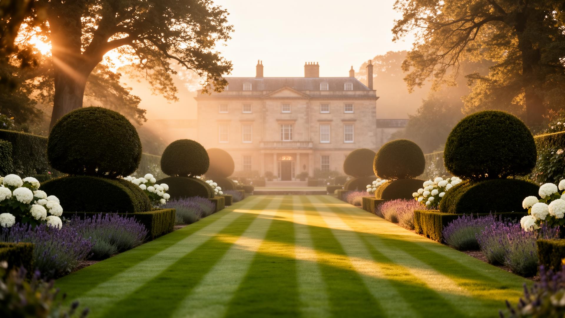 Luxury Cheshire garden with manicured striped lawn